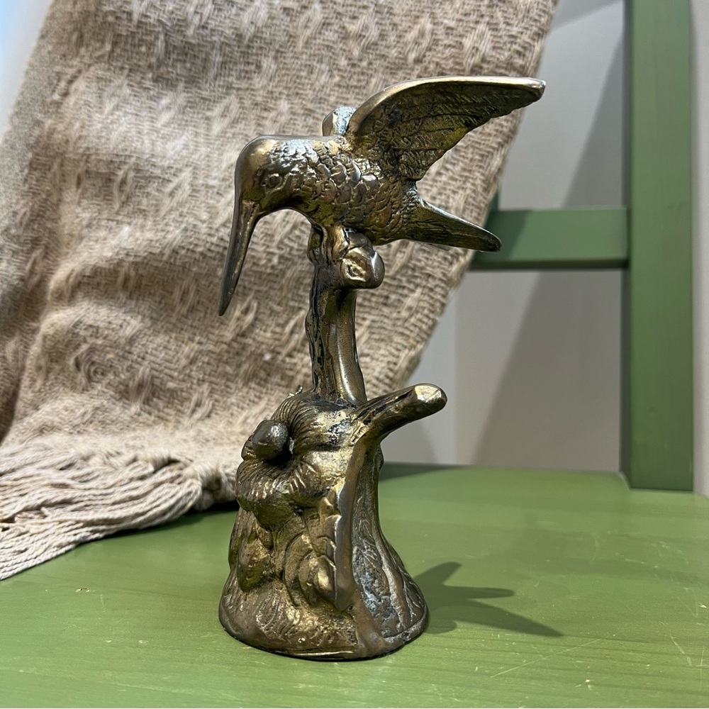 Vintage Brass Hummingbird Figurine Statue – Mid Century Decorative Home Accent